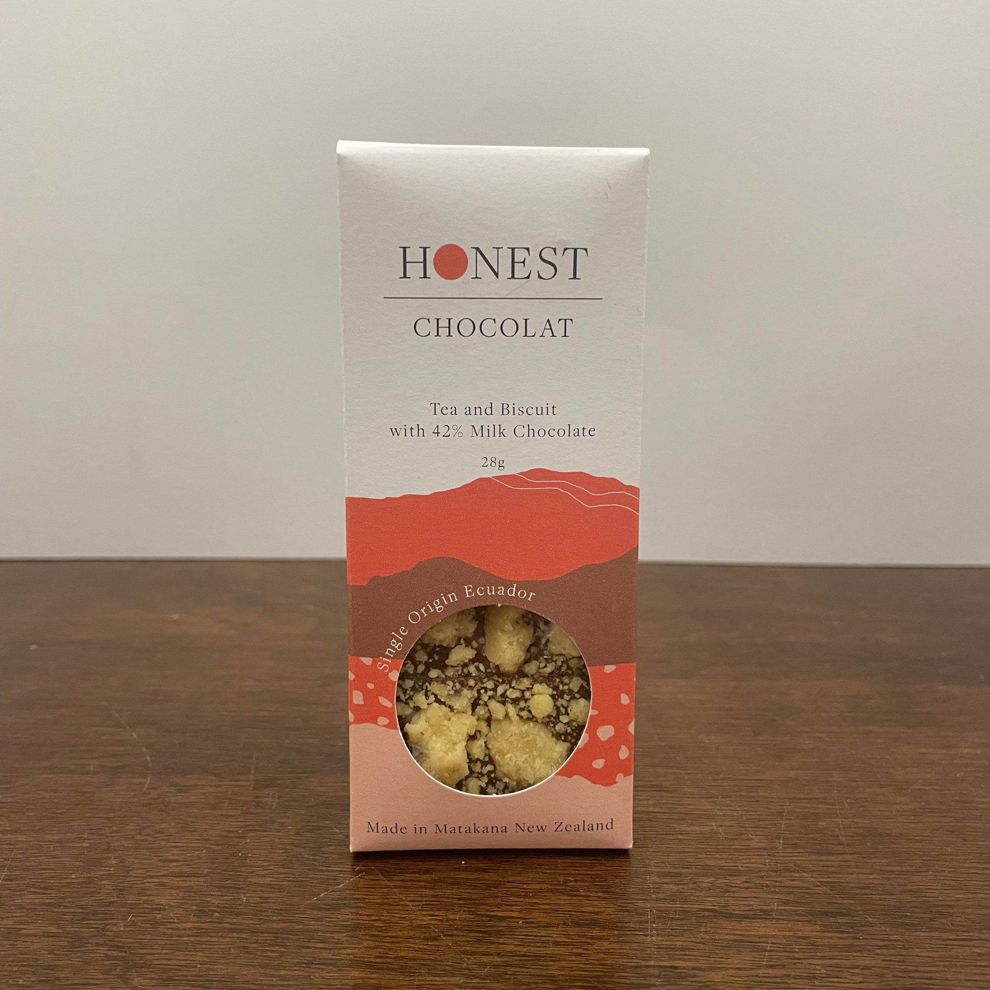 Tea and Biscuit mini chocolate made by Honest Choclat. 42% Milk Chocolate. 28g